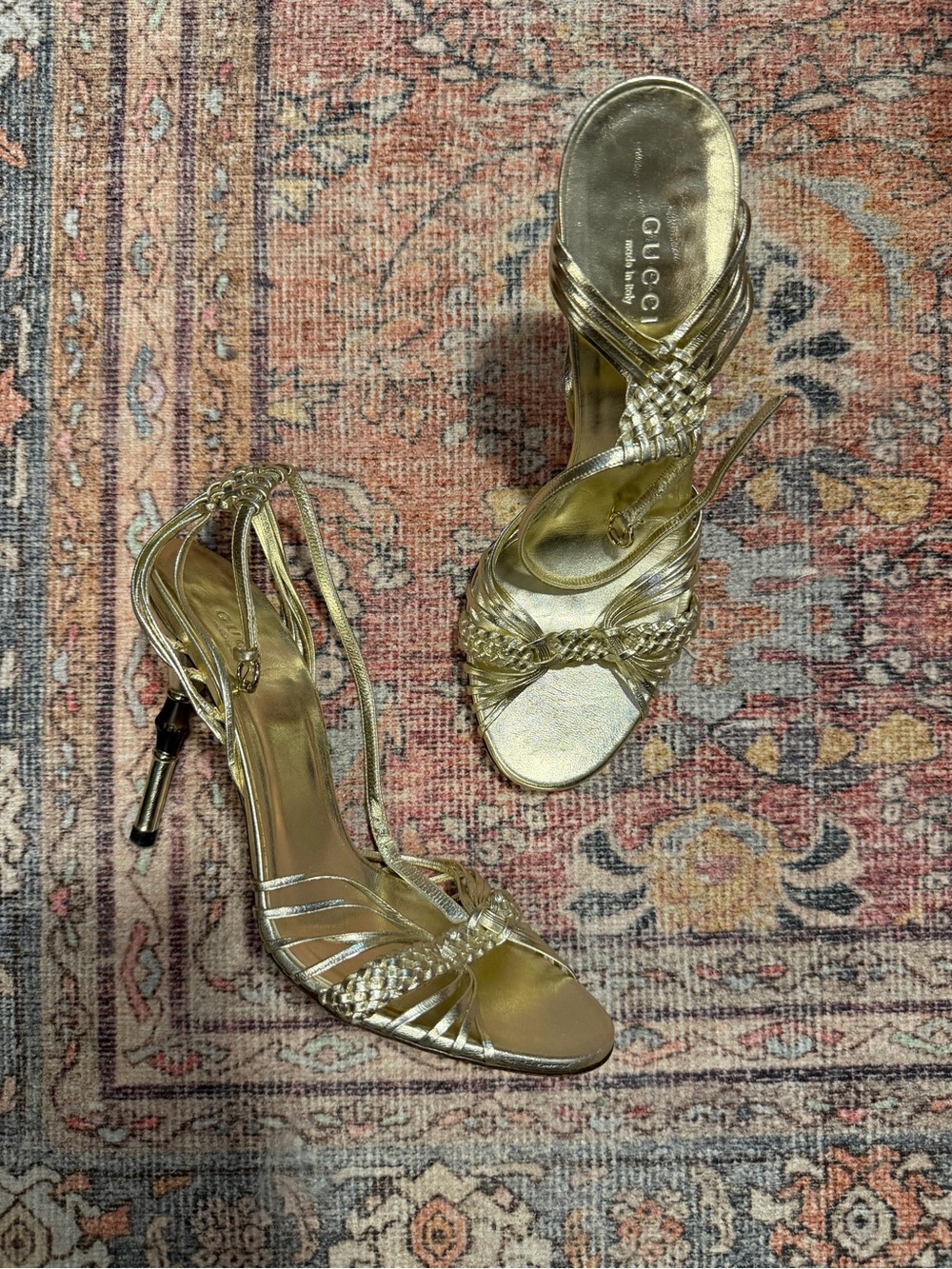 Vintage 2004 Gucci by Tom Ford Gold Bamboo Heel Sandals